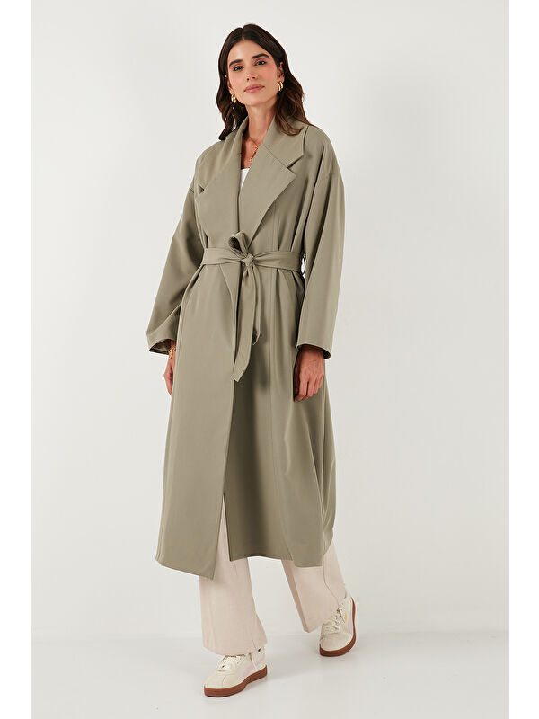 Lela Oversize Fit Kruvaze Yaka Kuşaklı Astarlı Trençkot 6839617