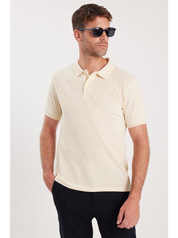 TUDORS Erkek Slim Fit Dar Kesim Pamuklu Yumuşak Dokulu Serin Tutan Kumaş Düz Pike Polo Yaka Tişört