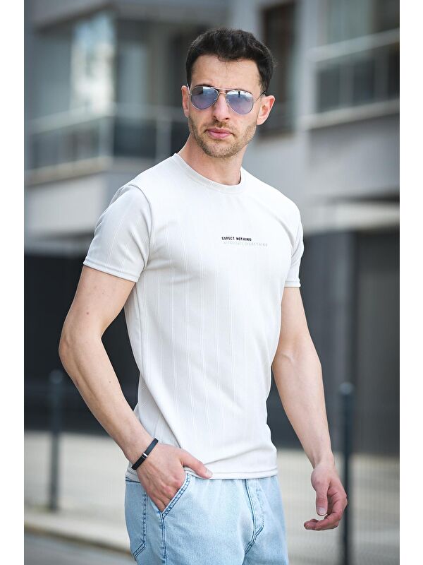 Oksit Expect Slim Fit Elastanlı Bisiklet Yaka Baskılı Erkek Tişört
