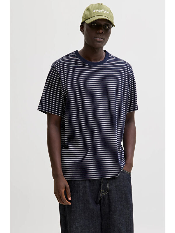 Jack & Jones Essentials Jjedover Pamuklu Relaxed Fit Çizgili T Shirt 12288015