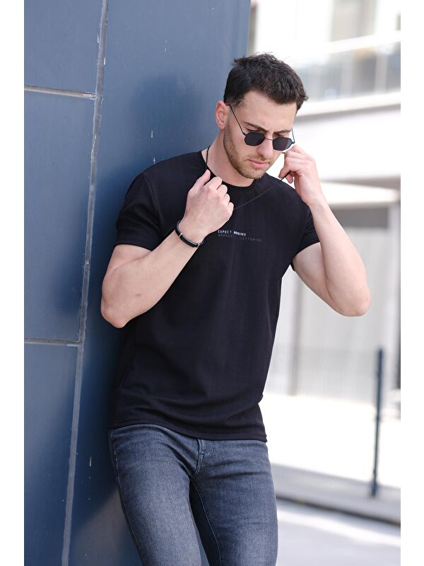 Oksit Expect Slim Fit Elastanlı Bisiklet Yaka Baskılı Erkek Tişört