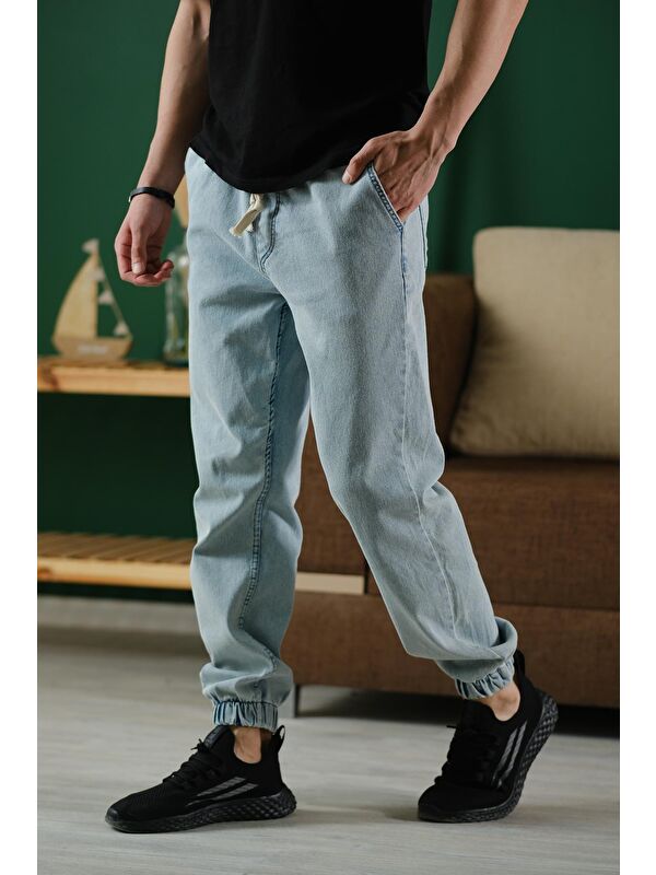 Oksit Zessi Paçası ve Beli Lastikli Slim Fit Elastanlı Jean Jogger Pantolon