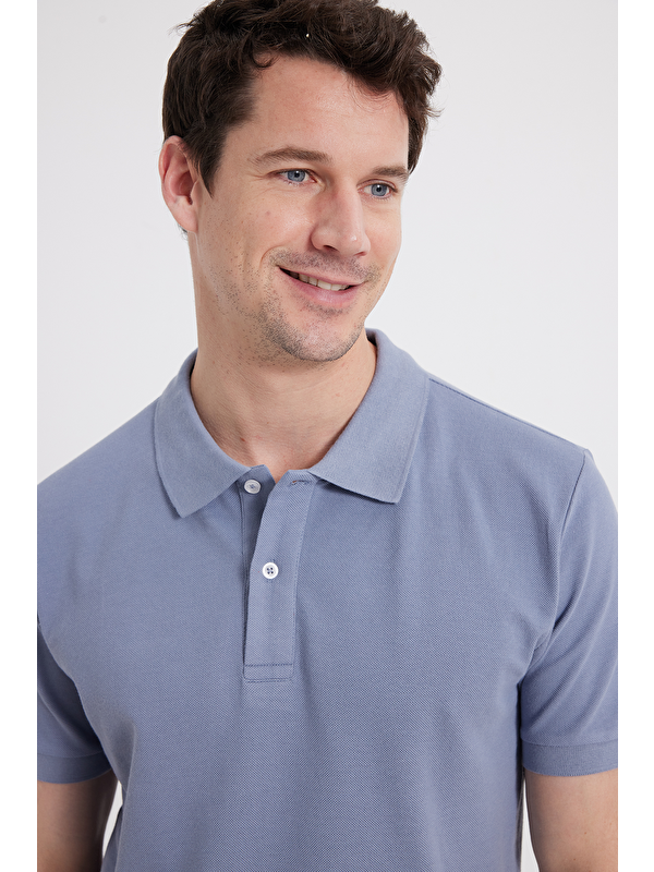 TUDORS Erkek Slim Fit Dar Kesim %100 Pamuk Gri Polo Yaka Tişört