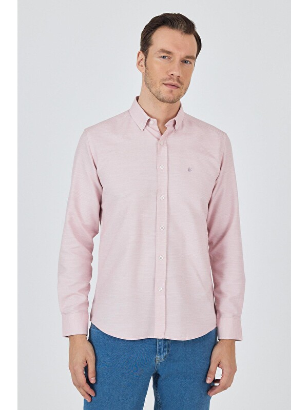 İMZA Uzun Kol Desenli Armürlü Düğmeli Yaka Cepsiz Pamuklu Classic Slim Fit Gömlek 1004250204