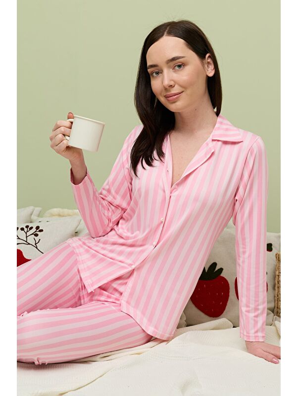 Fullamoda Ekose Desenli Gömlek Yaka Pijama Takımı