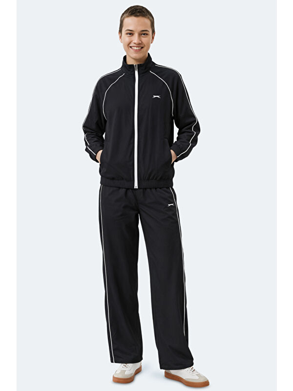 SLAZENGER REVEL Kadın Dik Yaka Fermuarlı Siyah Eşofman Takımı