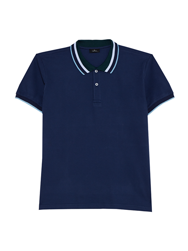 TUDORS Erkek Slim Fit Dar Kesim %100 Pamuk Lacivert Polo Yaka Tişört