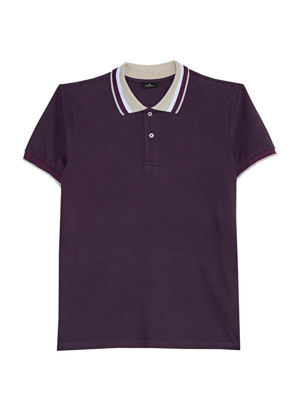 TUDORS Erkek Slim Fit Dar Kesim %100 Pamuk Eflatun Polo Yaka Tişört
