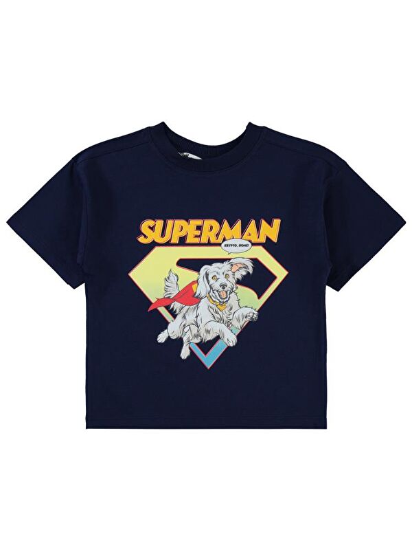Superman Süperman Krypto Baskılı 2-5 Yaş Tişört - Lacivert 3-4 Yaş