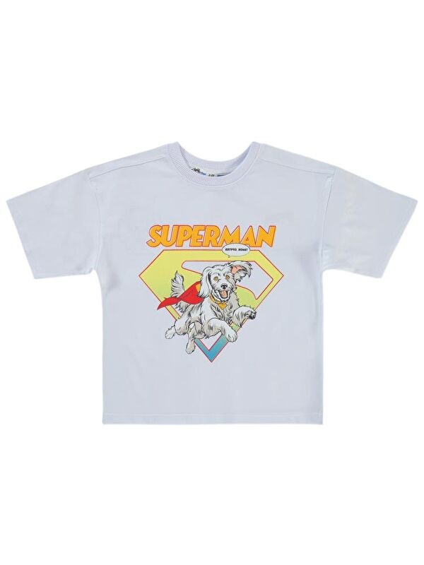 Superman Süperman Krypto Baskılı 2-5 Yaş Tişört - Beyaz3-4 Yaş