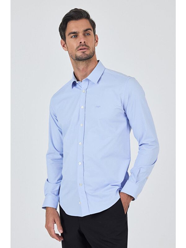 İMZA Uzun Kol Düz Bez Ayağı Sert Yaka Cepsiz Pamuklu Classic Slim Fit Gömlek 1004250195