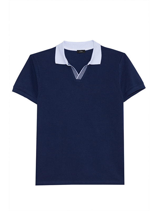 TUDORS Erkek Slim Fit Dar Kesim %100 Pamuk Lacivert Polo Yaka Tişört