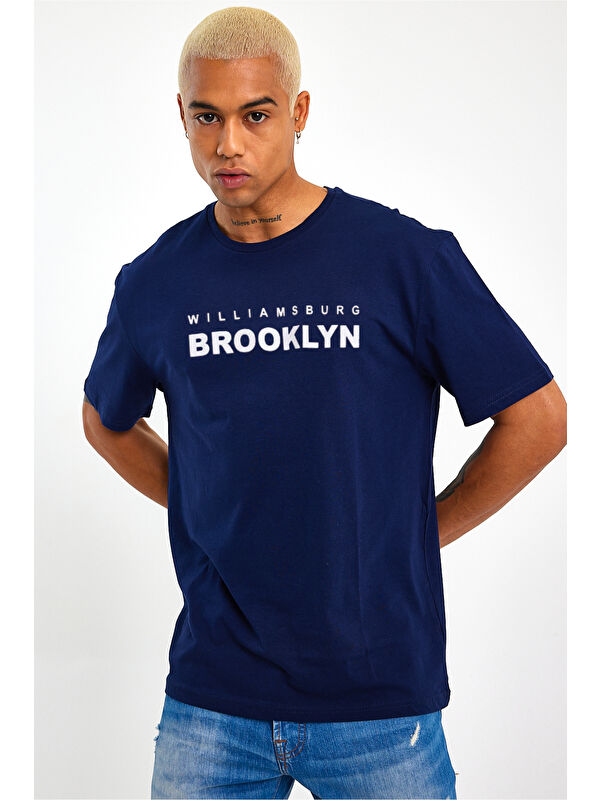 Süperlife Erkek Bisiklet Yaka Willams.Brooklyn Baskılı Büyük Beden Tişört SPR25TS31