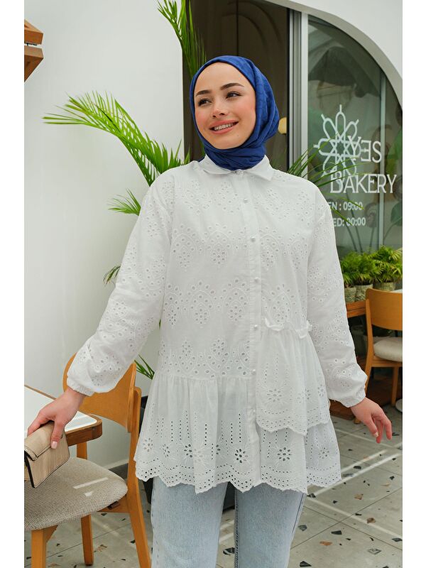 Locco Moda Dantel Detay Gömlek BEYAZ