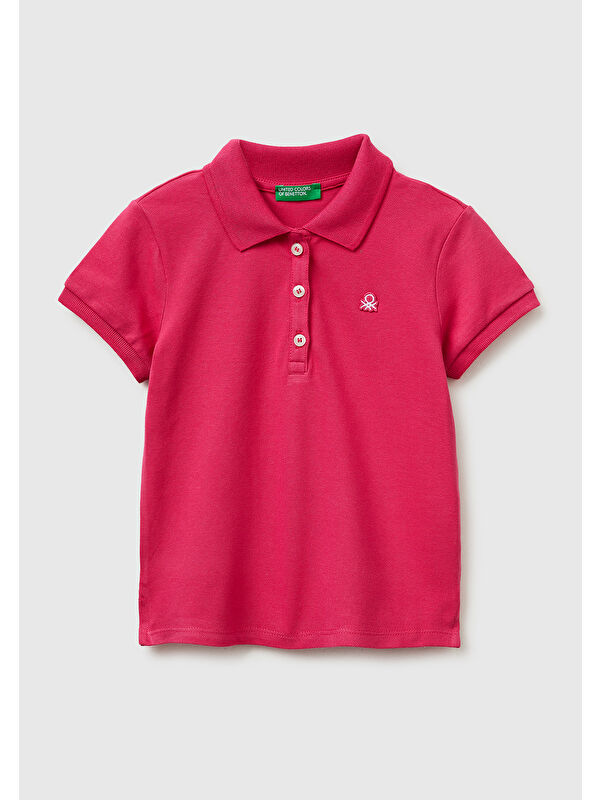 United Colors Of Benetton Kız Çocuk Koyu Pembe Logolu Pike Polo T-Shirt