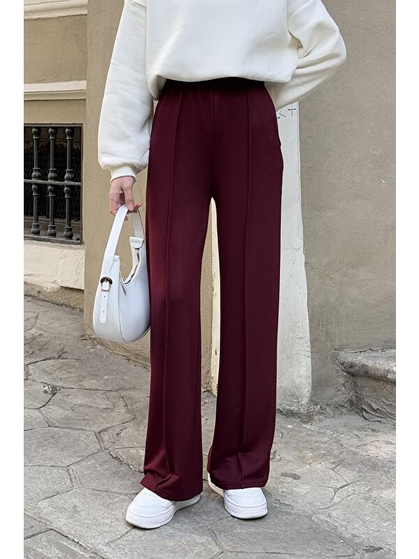 Lamelif Çıma Detaylı Pantolon Bordo