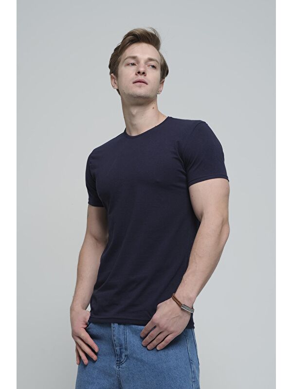 Oksit Slim Fit Likralı Bisiklet Yaka Erkek Basic Tişört