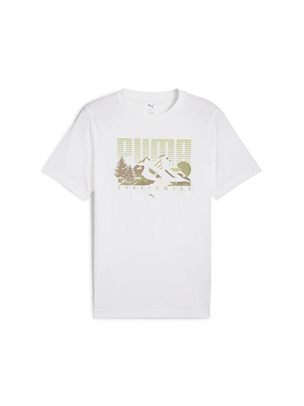 Puma Graphics Mountain Erkek Beyaz Yuvarlak Yaka Spor Tişört