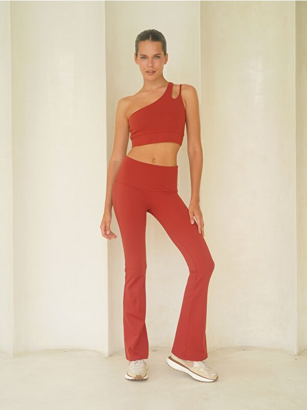 Mai Collection Asana Geniş Paça Spor Bordo Pantolon