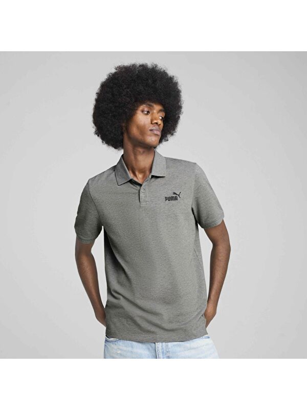 Puma Essentials No 1 Logo Pique Erkek Gri Polo Yaka Spor Tişört