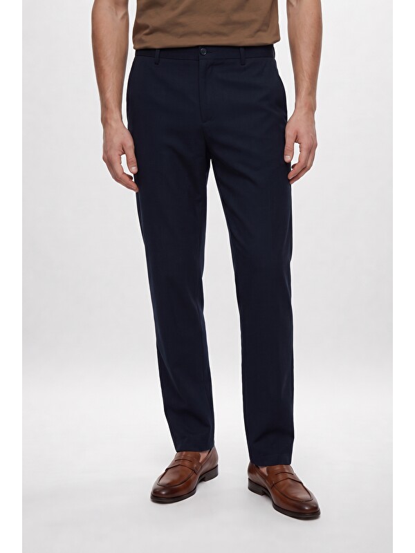D'S damat Comfort Fit Lacivert Keten Karışımlı Chino Pantolon