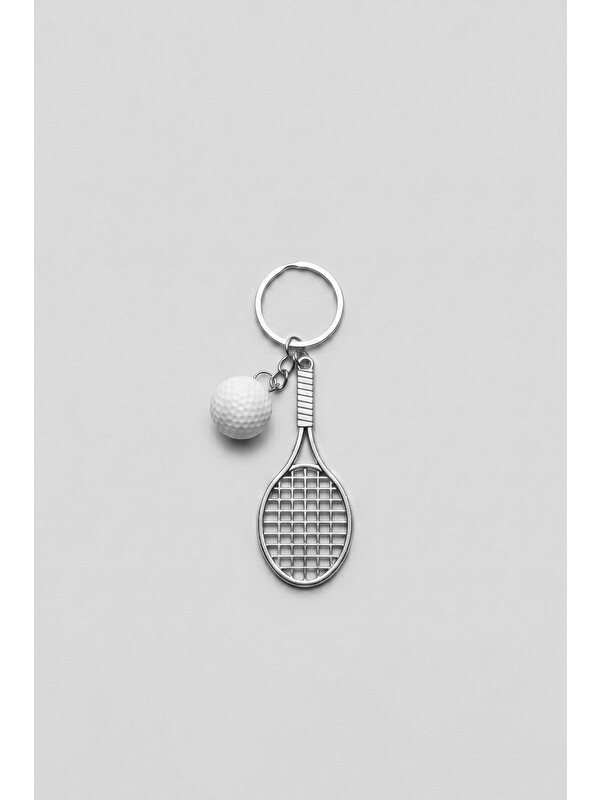Abluka Online Unisex Metal Tenis Raketi Anahtarlık Beyaz