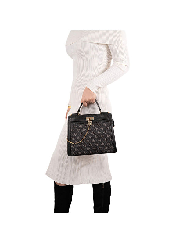 Silver Polo Kadın Omuz Çantası 1166-45928 SILVER POLO BAYAN ÇANTASI M178 FÜME-MAT SİYAH