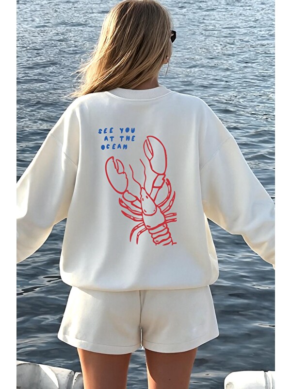 Monila Kadın Premium Kumaş Şardonlu Sırt Baskılı Oversize Sweatshirt