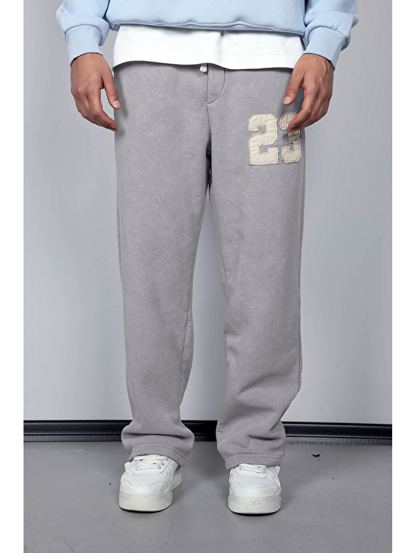 Abluka Online Erkek Baskılı Yıkamalı Baggy Fit Eşofman Altı Gri