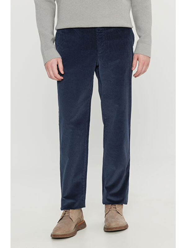 Altınyıldız Classics Erkek Lacivert Pamuklu Slim Fit Dar Kesim Desenli Yan Cepli Pantolon