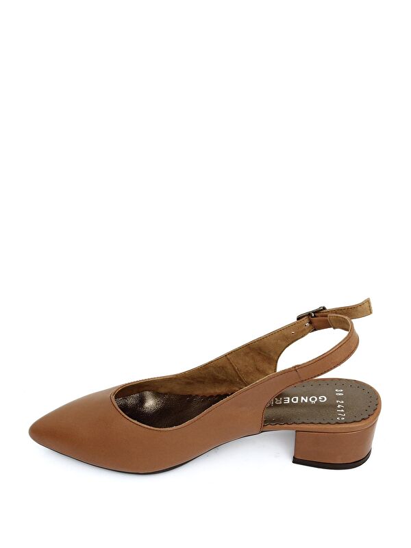 Gonderi(r) Bej Gonderi(r) Hakiki Deri Kadın Kalın Topuklu Arkası Açık Ayakkabı