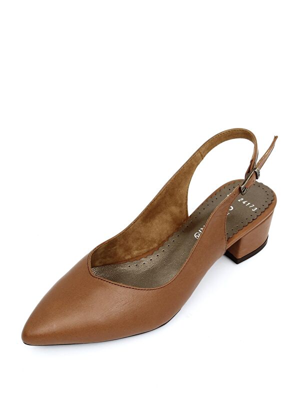 Gonderi(r) Bej Gonderi(r) Hakiki Deri Kadın Kalın Topuklu Arkası Açık Ayakkabı
