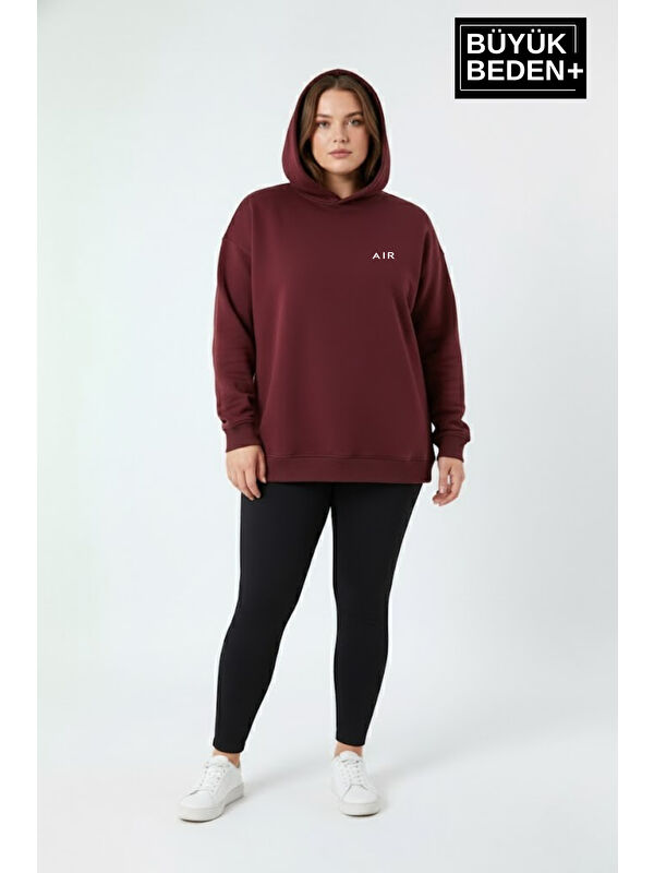 Süperlife Kadın Büyük Beden AR Baskılı Kapüşonlu ince Sweatshirt SPR26BSWK963