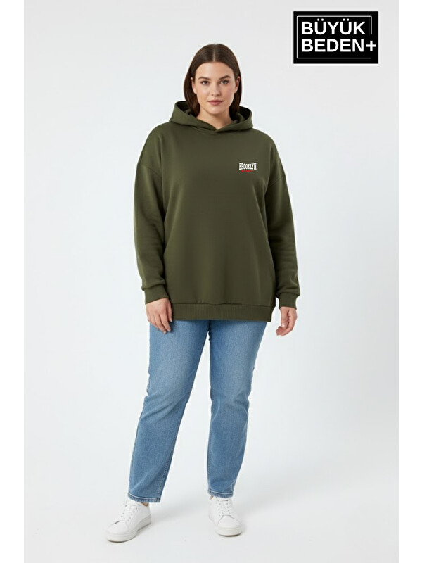 Süperlife Kadın Büyük Beden Brooklyn 1970 Baskılı Kapüşonlu ince Sweatshirt SPR26BSWK964