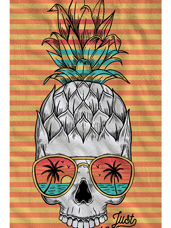Milbay Grup Milbay Grup Turuncu Çizgili Ananas Kuru Kafa Desenli 70x150 Cm Dijital  Plaj Ve Banyo Havlusu-20013