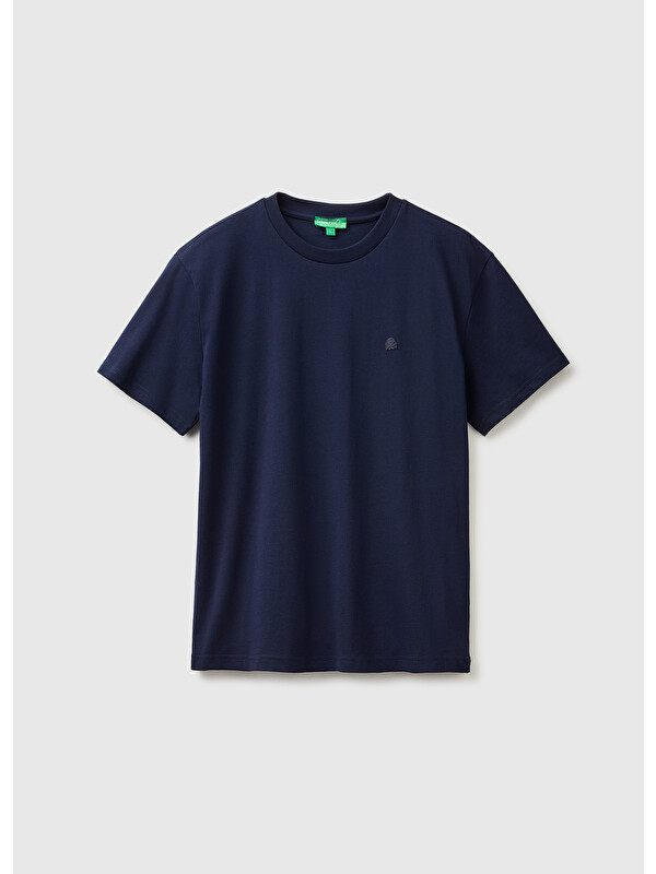 United Colors Of Benetton Erkek Lacivert %100 Pamuk Logolu Bisiklet Yaka T-Shirt
