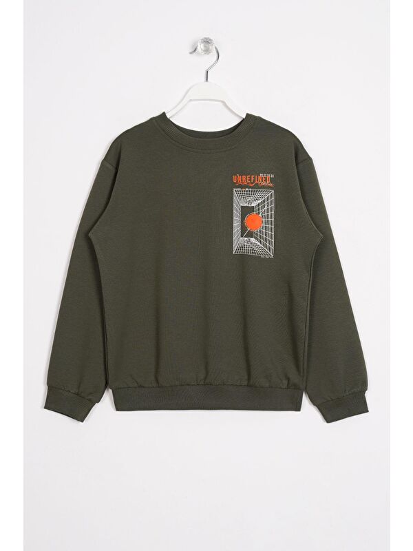 Zepkids Ön Arka Dijital Baskı Detaylı Haki Renk Erkek Çocuk Sweatshirt