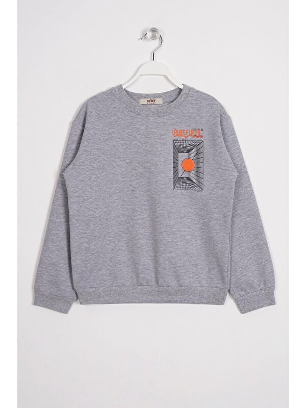 Zepkids Ön Arka Dijital Baskı Detaylı Gri Melanj Renk Erkek Çocuk Sweatshirt
