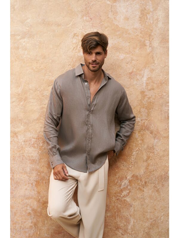 Bohemai Agnola Oversize Erkek Füme Keten Gömlek