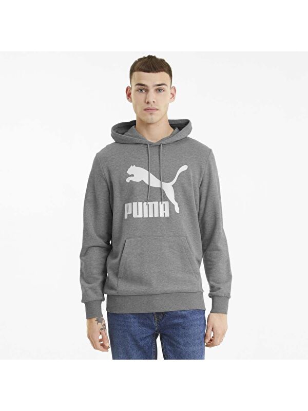 Puma Classics Logo Erkek Gri Kapüşonlu Hoodie