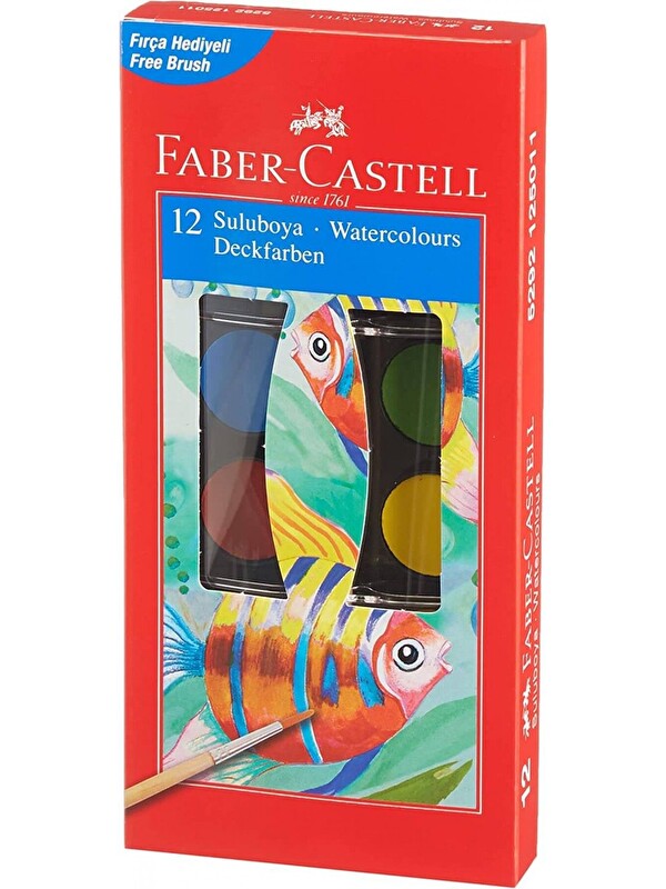 Faber-Castell Suluboya 12 Renk, Küçük Boy, Parlak ve Örtücü Renkler, Kağıt Yüzeylere Uygun, Karışabilir