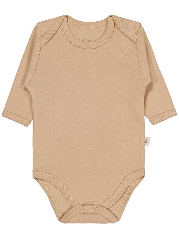 Civil Baby Düz Renkli Uzun Kol 3-9 Ay Çıtçıtlı Badi - Kahverengi 6-9 Ay