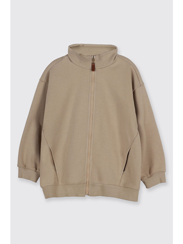 Panço Erkek Çocuk Fermuarlı Sweatshirt Bej
