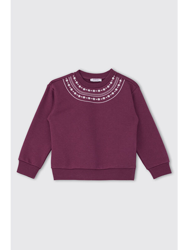 Panço Kız Çocuk Nakışlı Sweatshirt Gri
