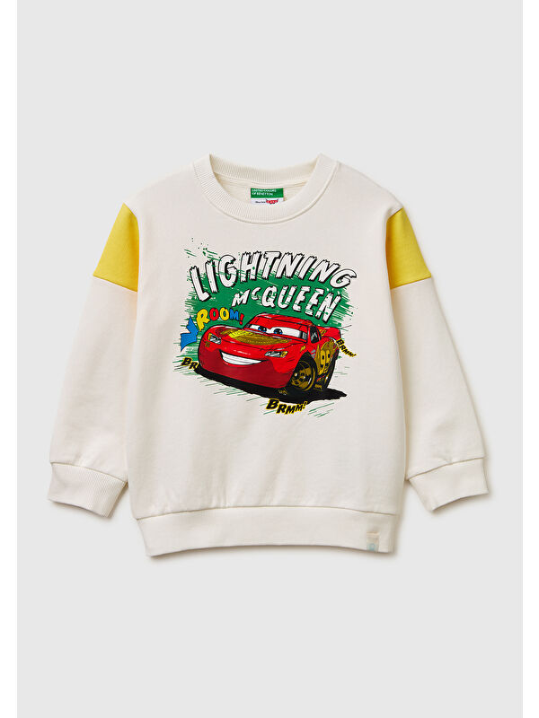 United Colors Of Benetton Erkek Çocuk Beyaz Çok Renkli Baskılı Kol Detaylı Bisiklet Yaka Sweatshirt