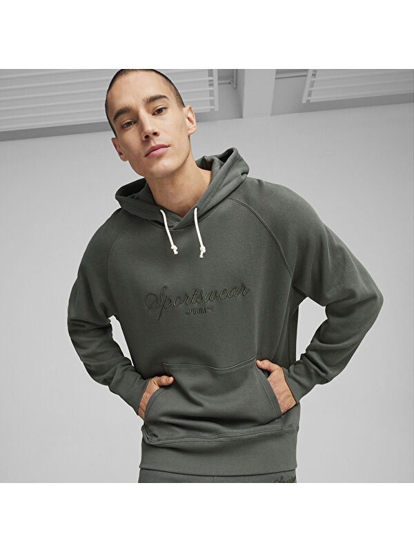Puma Classics Erkek Gri Yuvarlak Yaka Kapüşonlu Sweatshirt
