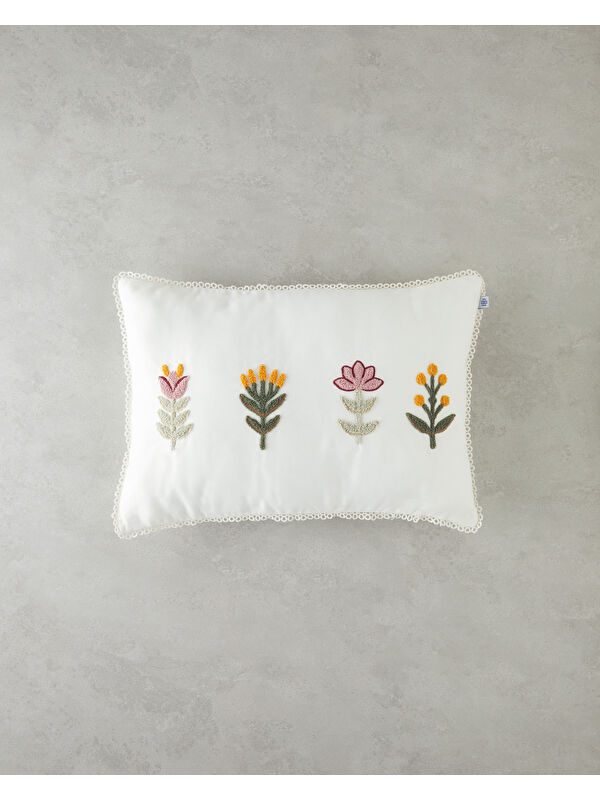 English Home Zairan Punch Nakışlı Dekoratif Kırlent 33x50 cm Ekru