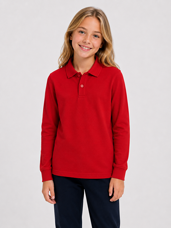 ajn Kids Polo Yaka Basic Uzun Kollu Unisex Kız Çocuk Tişört