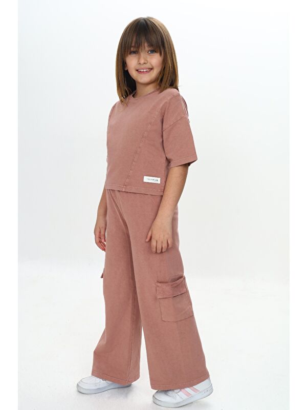 Toontoykids Kız Çocuk Yıkamalı Crop Eşofman Takım