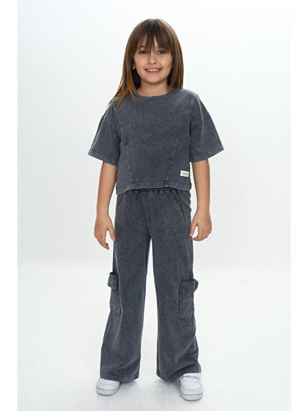 Toontoykids Kız Çocuk Yıkamalı Crop Eşofman Takım
